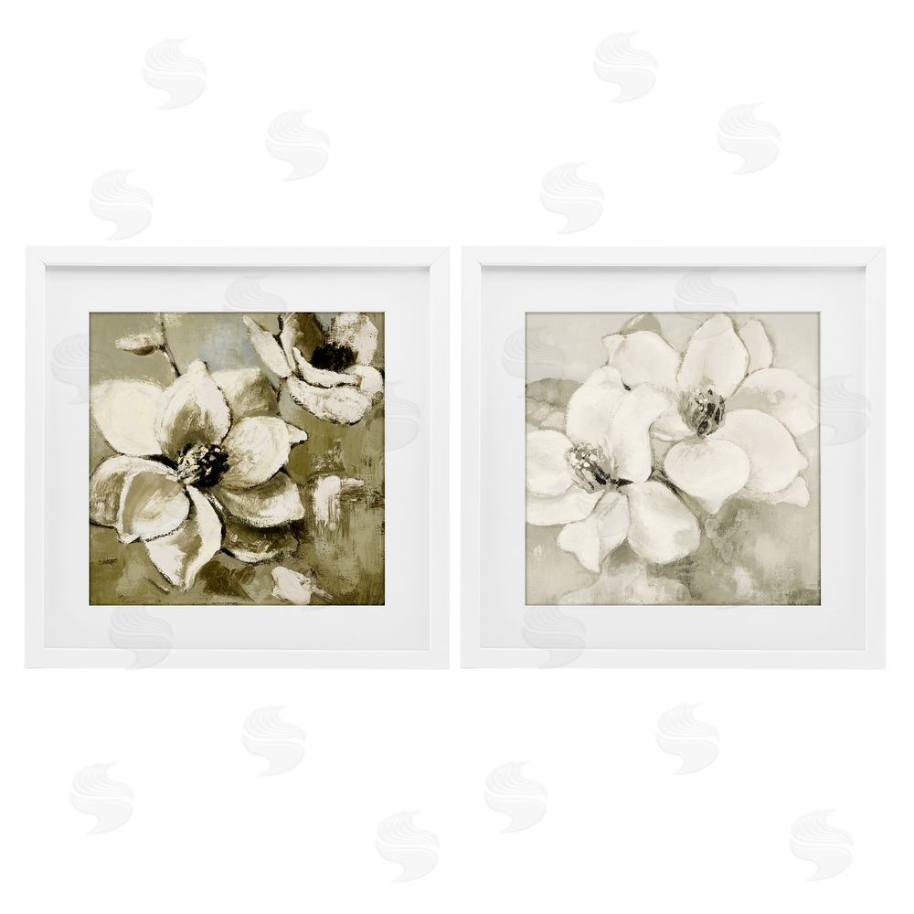 Sundance Graphics Beige Magnolias after Rain White Framed Print Under Glass Wall Art