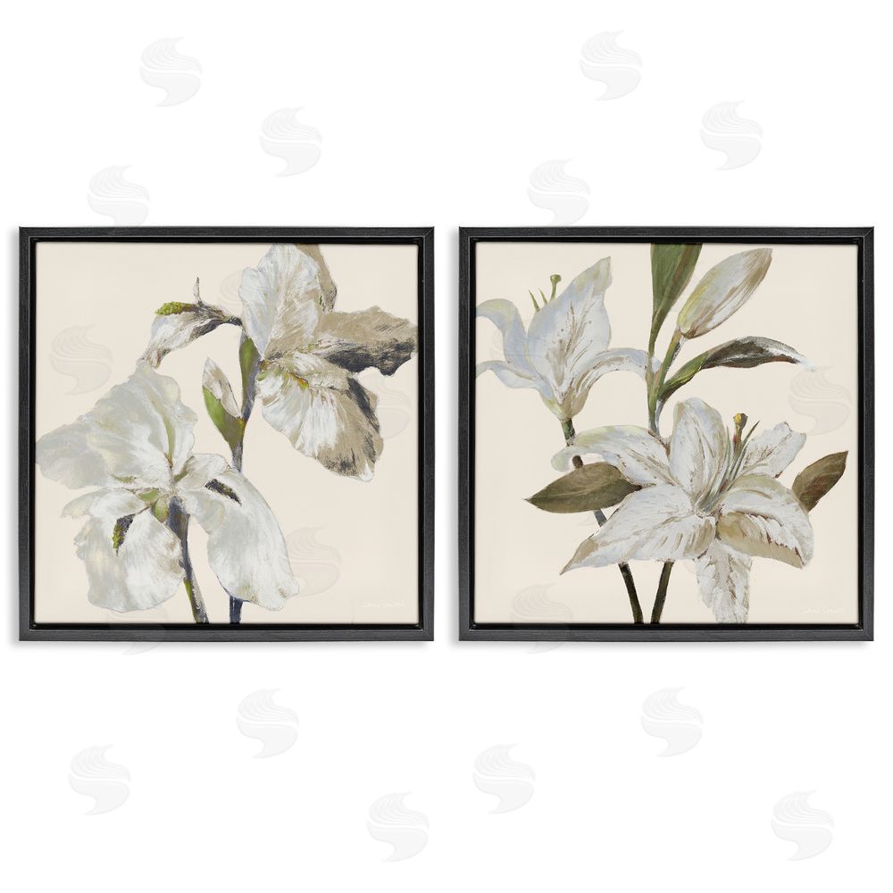Sundance Graphics Irises and Lilies Soft Beige Black Floating Frame Canvas Wall Art Print