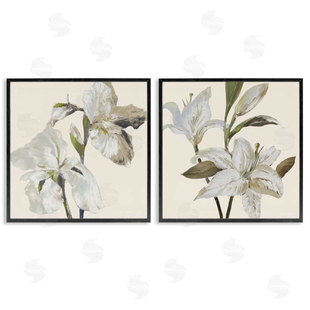 Sundance Graphics Irises and Lilies Soft Beige Black Framed Giclee Wall Art Print