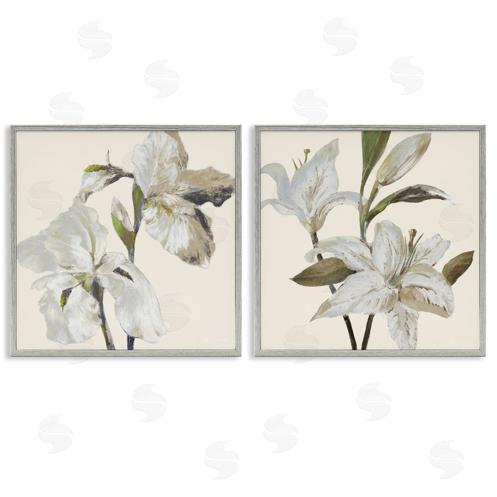Sundance Graphics Irises and Lilies Soft Beige Gray Framed Giclee Wall Art Print