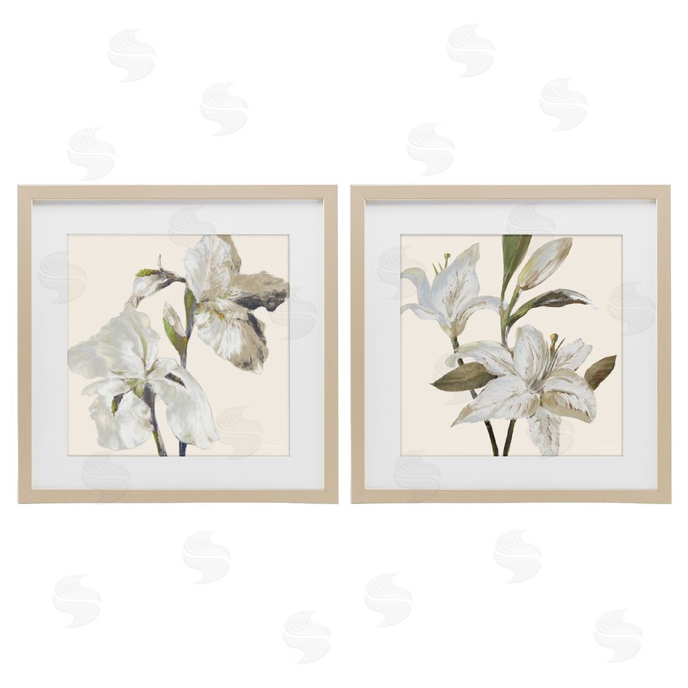 Sundance Graphics Irises and Lilies Soft Beige Birch Framed Print Under Glass Wall Art