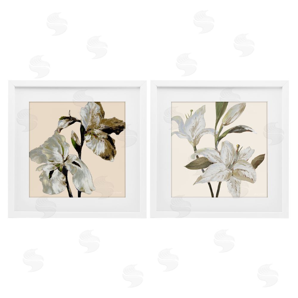 Sundance Graphics Irises and Lilies Soft Beige White Framed Print Under Glass Wall Art