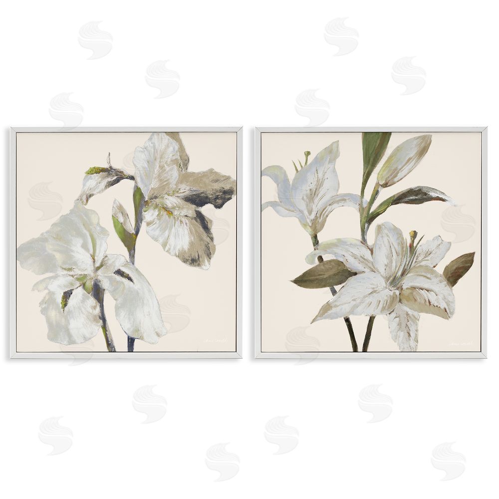 Sundance Graphics Irises and Lilies Soft Beige White Framed Giclee Wall Art Print