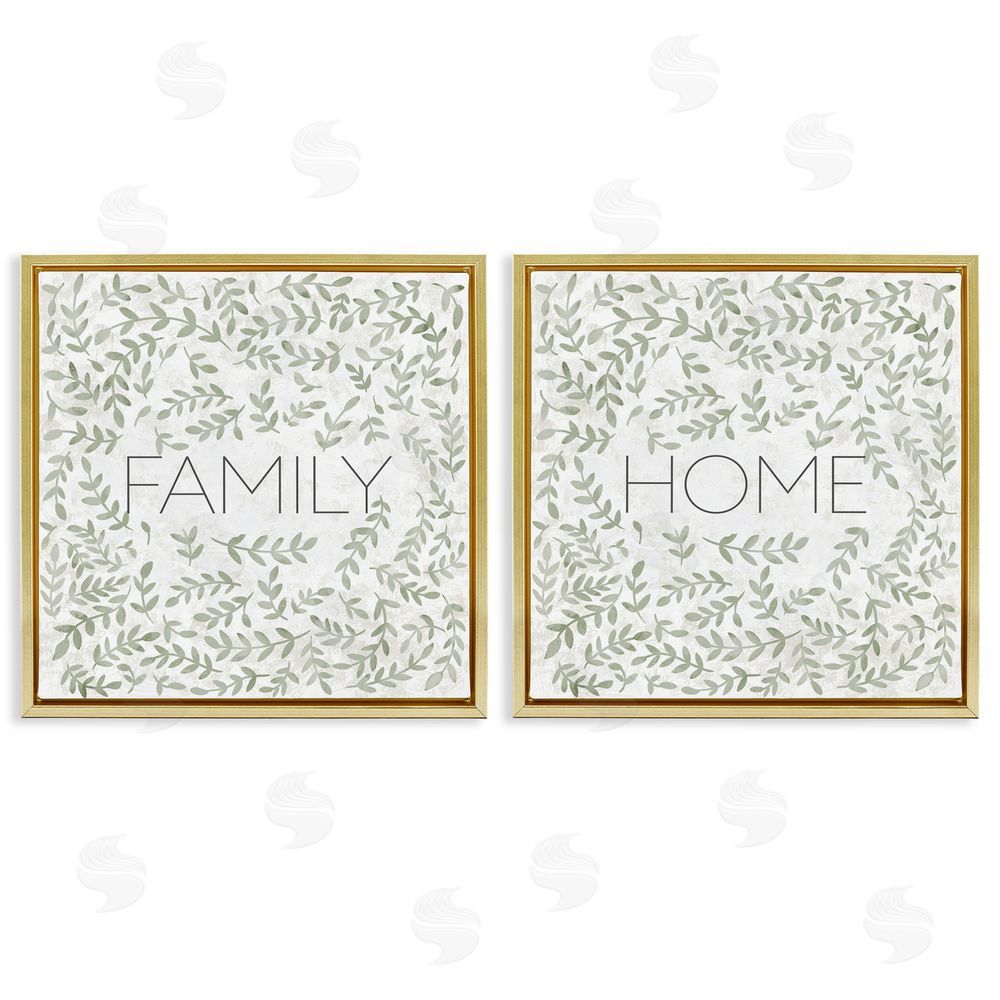 Sundance Graphics Curved Ivy Sprigs Phrases Gold Floating Frame Canvas Wall Art Print