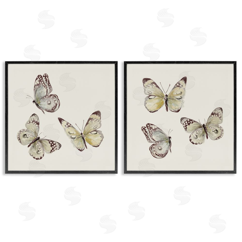 Sundance Graphics Flight of Butterflies on Beige Black Framed Giclee Wall Art Print