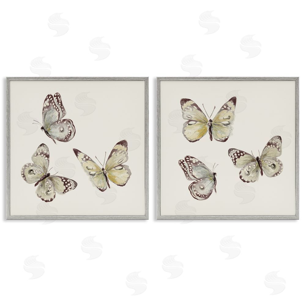 Sundance Graphics Flight of Butterflies on Beige Gray Framed Giclee Wall Art Print