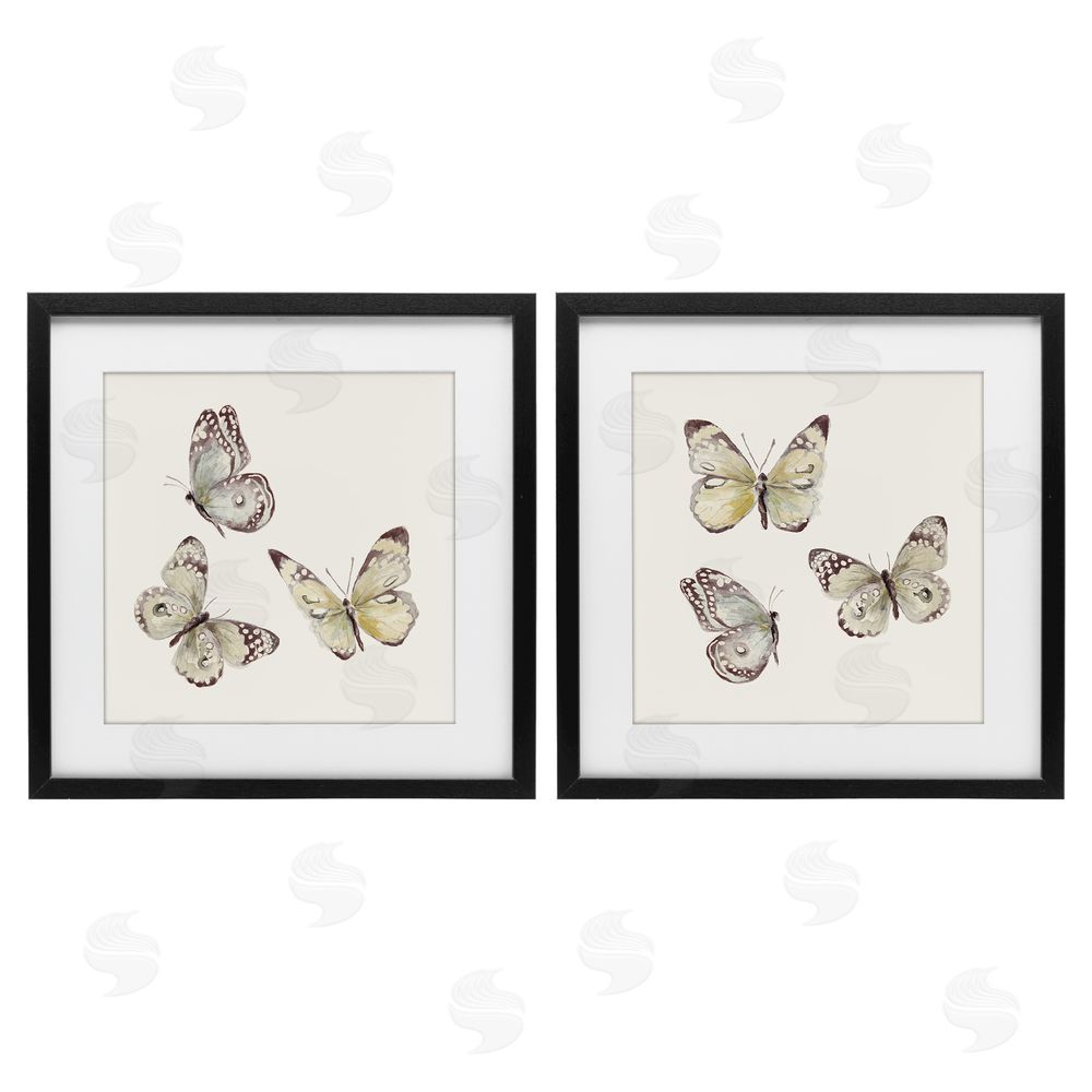 Sundance Graphics Flight of Butterflies on Beige Black Framed Print Under Glass Wall Art