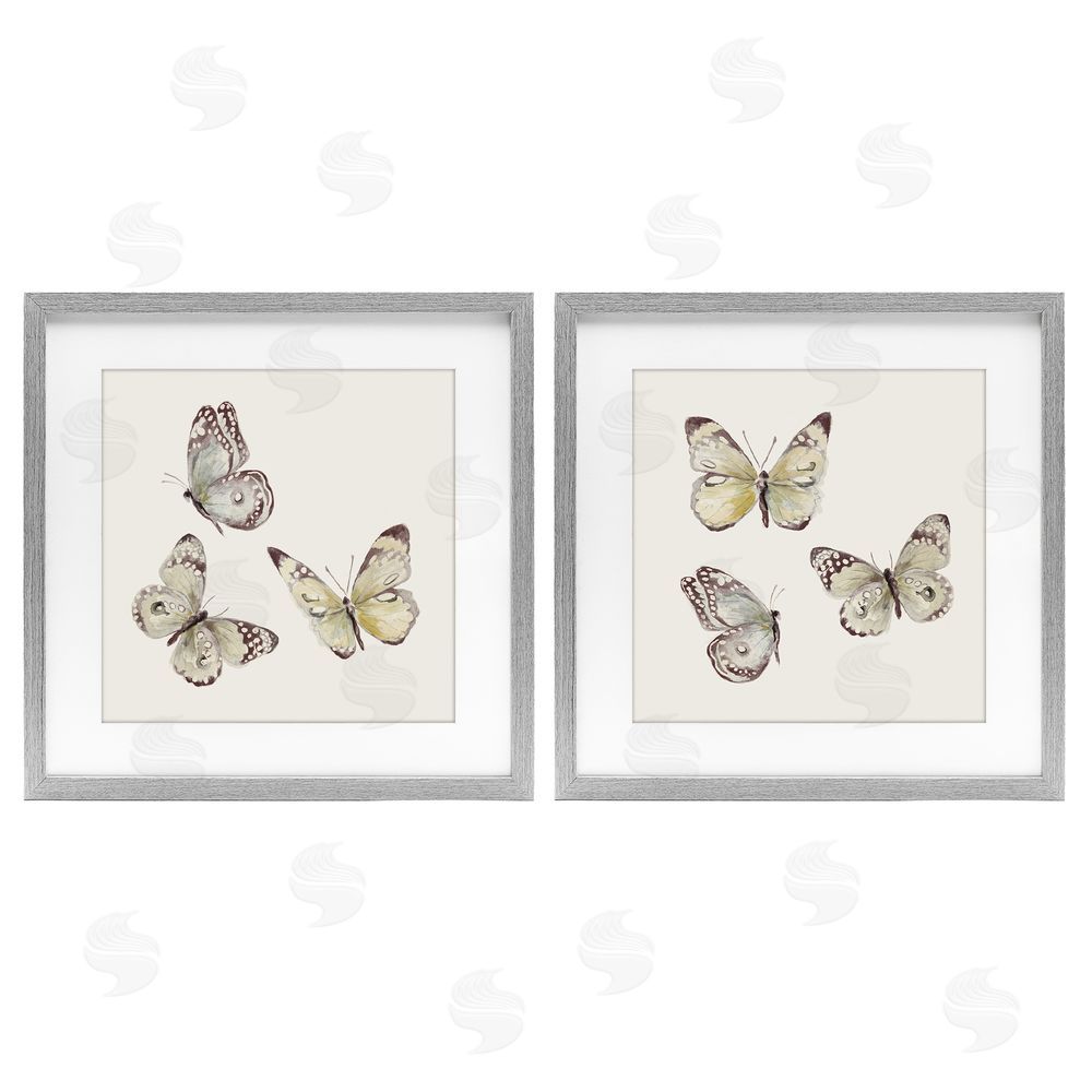 Sundance Graphics Flight of Butterflies on Beige Gray Framed Print Under Glass Wall Art