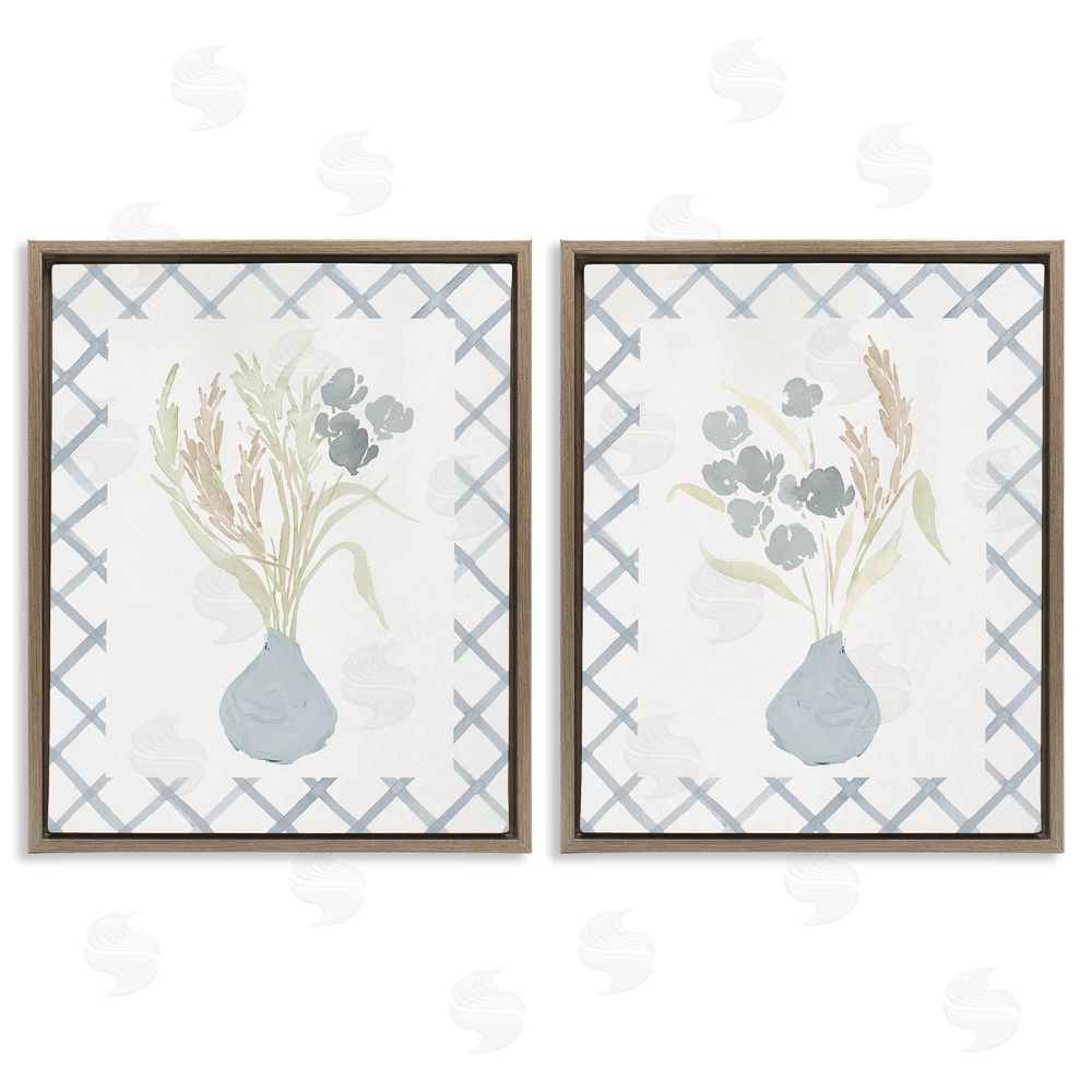 Sundance Graphics Subtle Blue Anna Bouquets Brown Floating Frame Canvas Wall Art Print