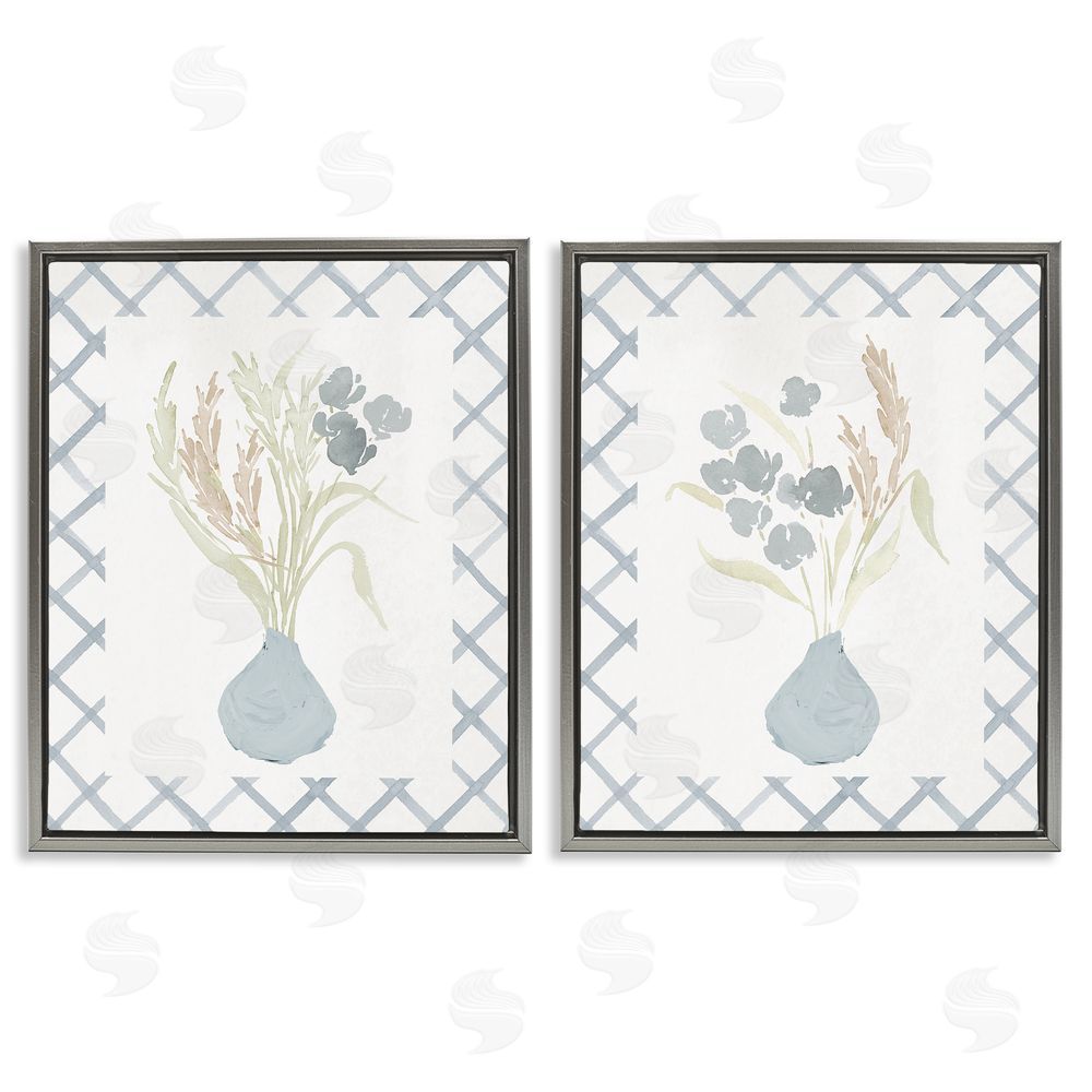Sundance Graphics Subtle Blue Anna Bouquets Gray Floating Frame Canvas Wall Art Print