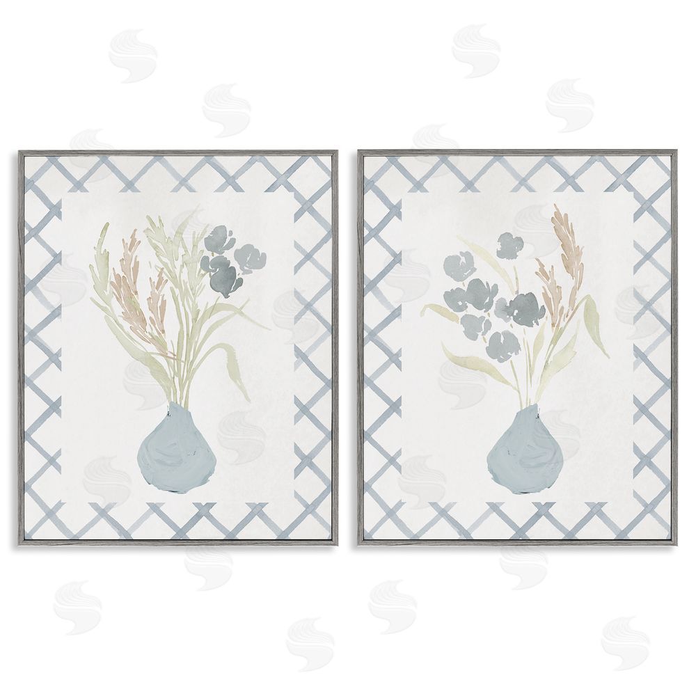 Sundance Graphics Subtle Blue Anna Bouquets Gray Framed Giclee Wall Art Print