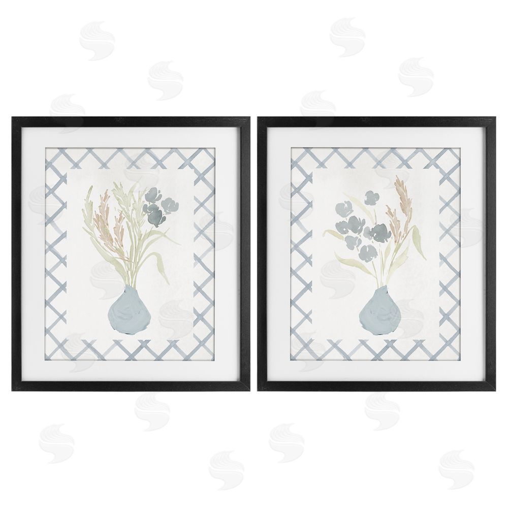 Sundance Graphics Subtle Blue Anna Bouquets Black Framed Print Under Glass Wall Art