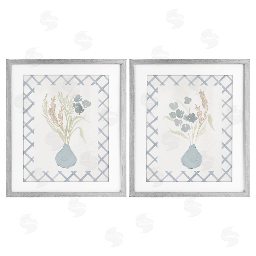 Sundance Graphics Subtle Blue Anna Bouquets Gray Framed Print Under Glass Wall Art