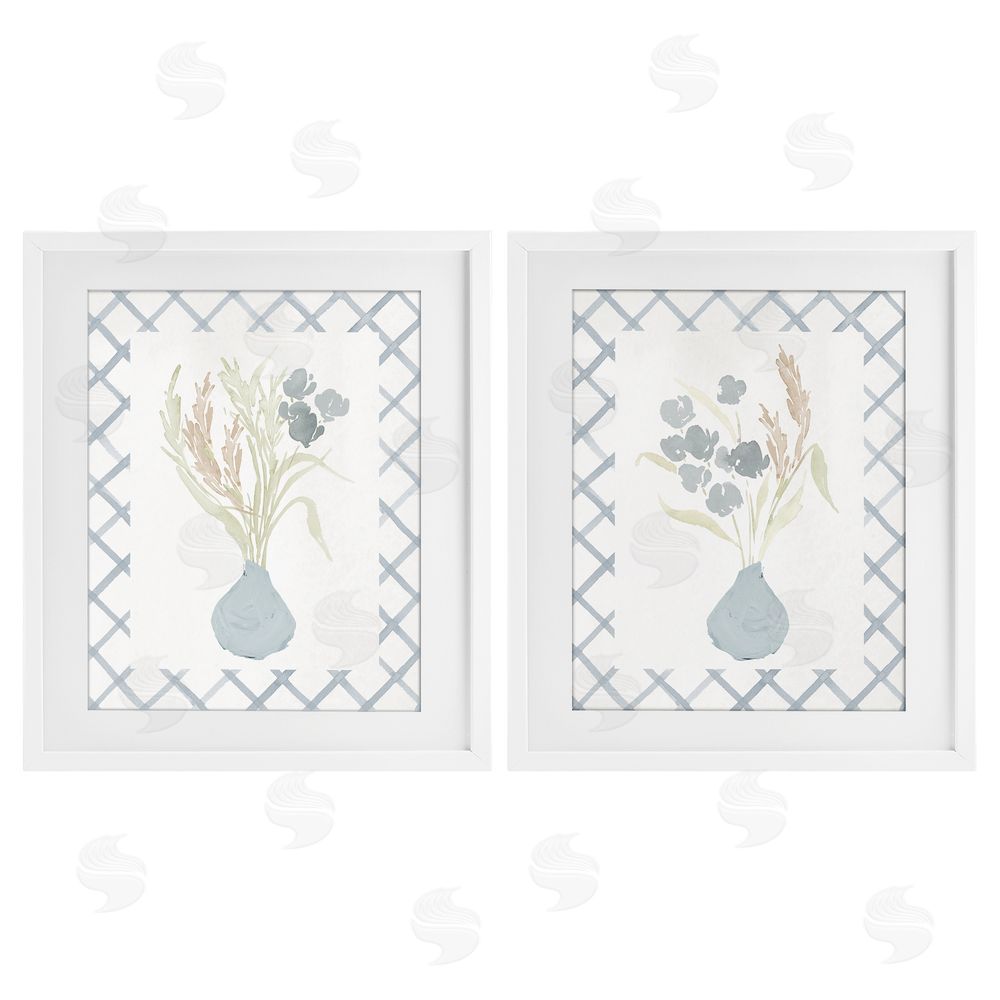 Sundance Graphics Subtle Blue Anna Bouquets White Framed Print Under Glass Wall Art