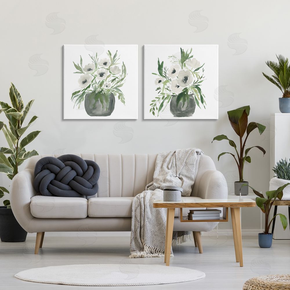 Sundance Graphics White Anemone Vases Canvas Wall Art Print in Room
