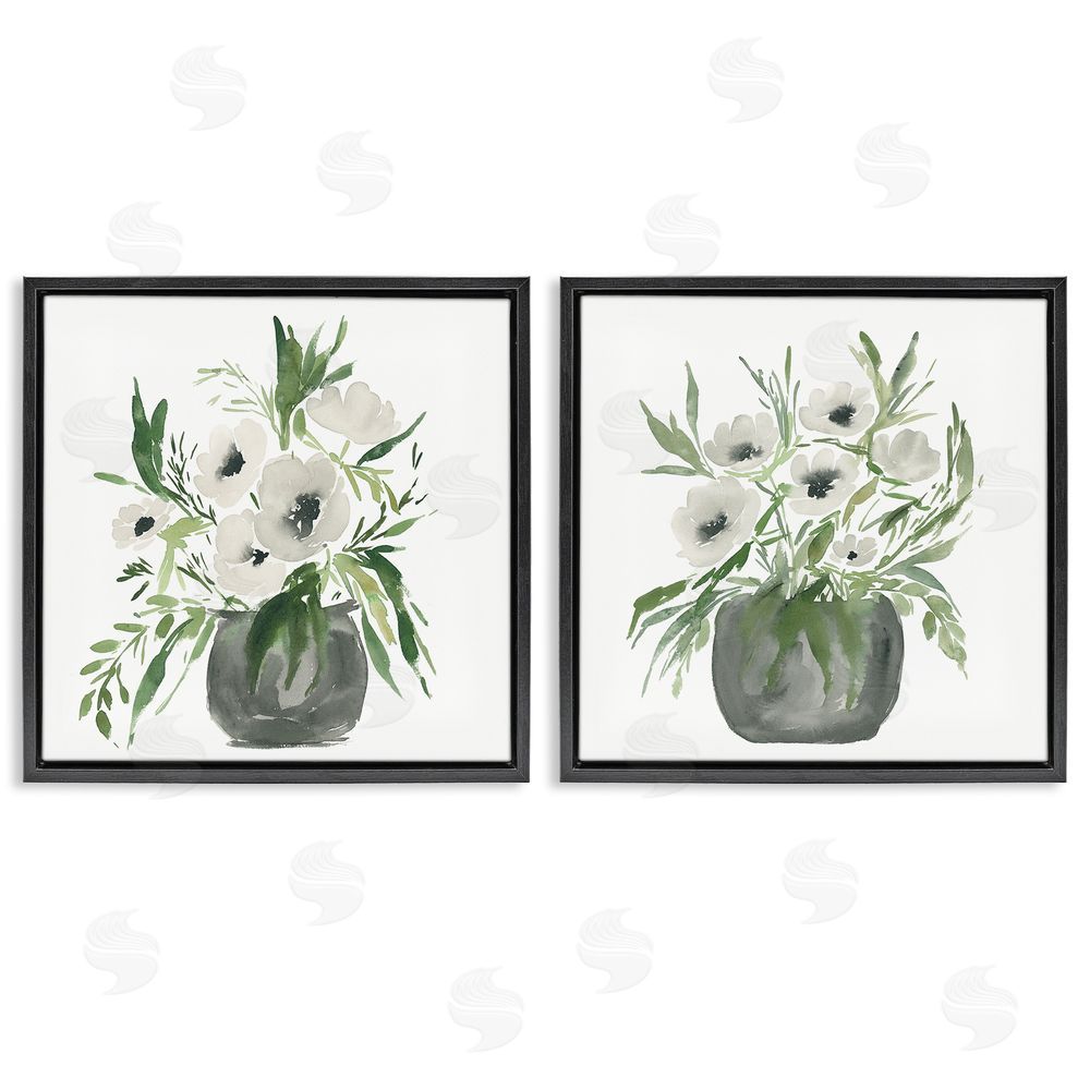 Sundance Graphics White Anemone Vases Black Floating Frame Canvas Wall Art Print