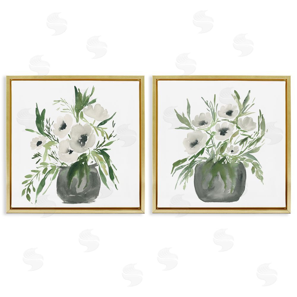 Sundance Graphics White Anemone Vases Gold Floating Frame Canvas Wall Art Print