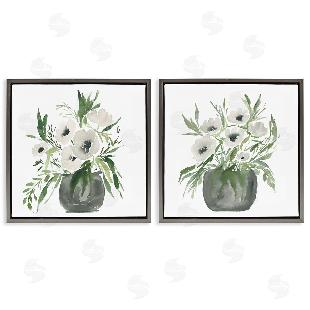Sundance Graphics White Anemone Vases Gray Floating Frame Canvas Wall Art Print