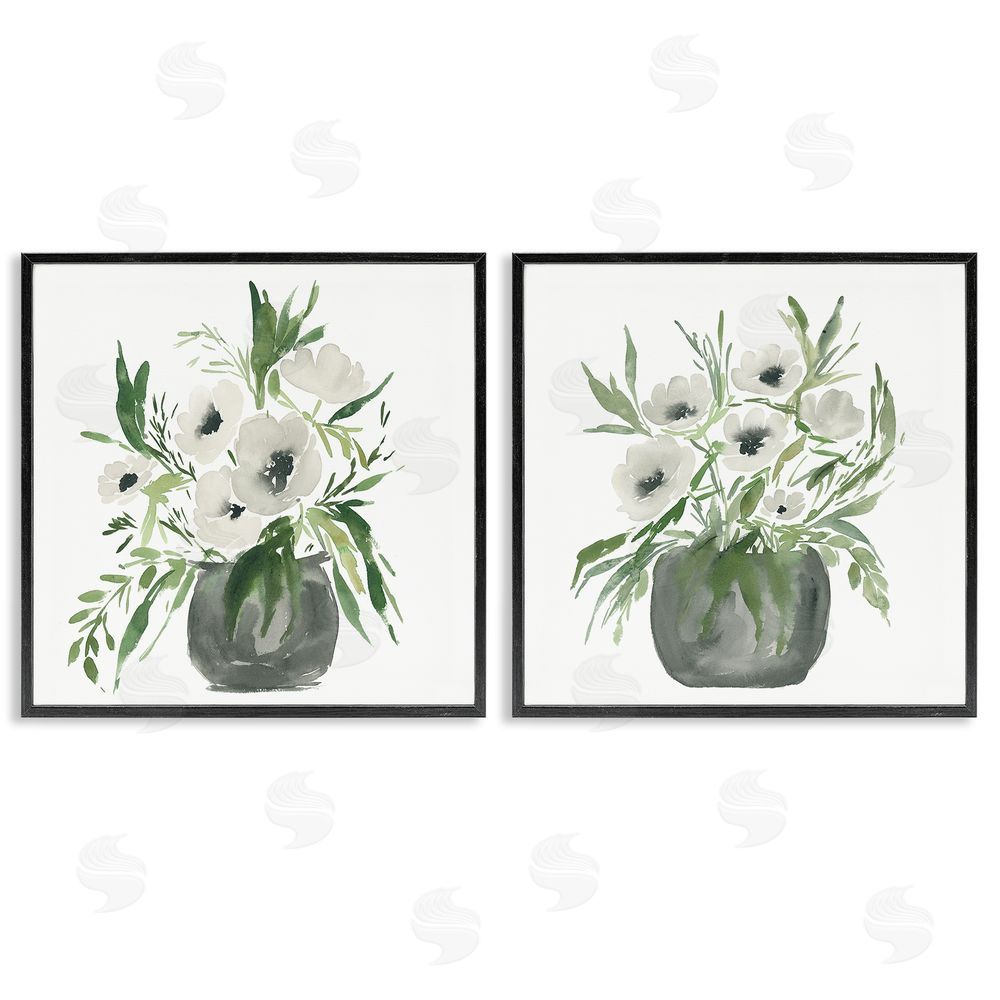 Sundance Graphics White Anemone Vases Black Framed Giclee Wall Art Print