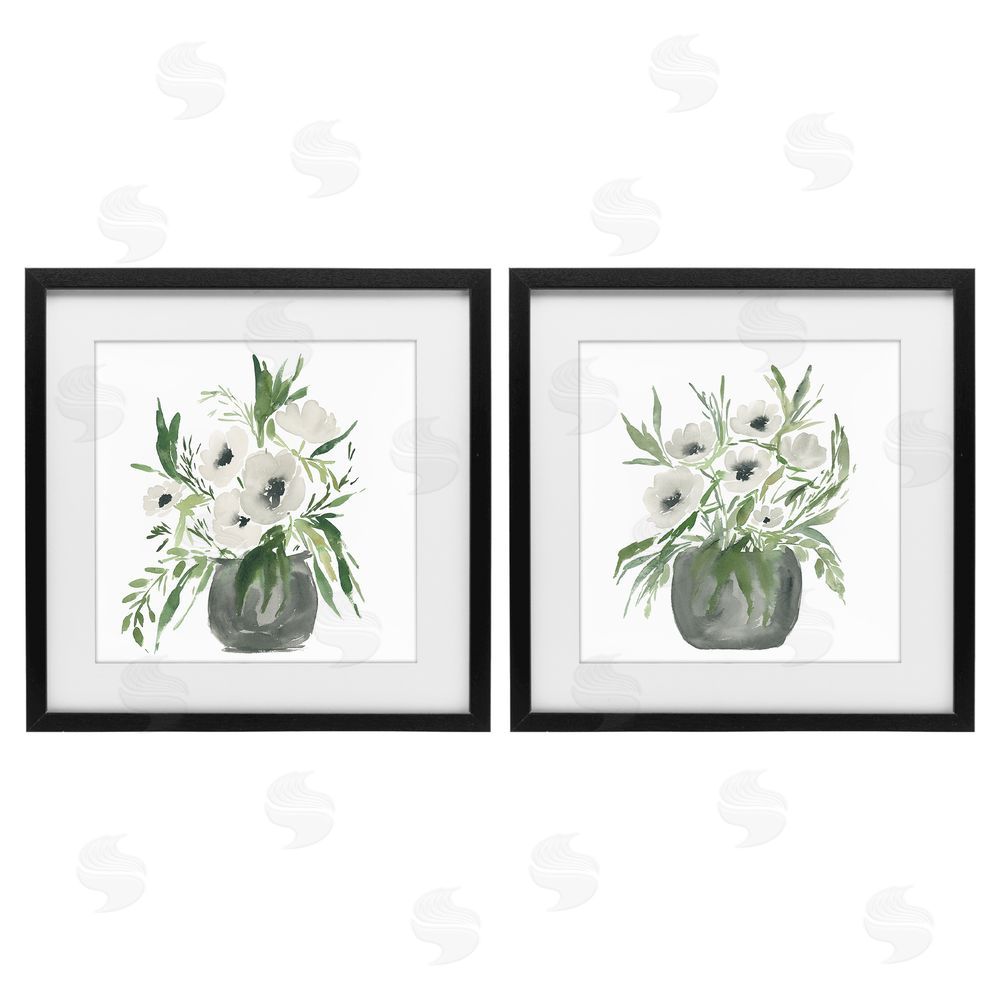Sundance Graphics White Anemone Vases Black Framed Print Under Glass Wall Art
