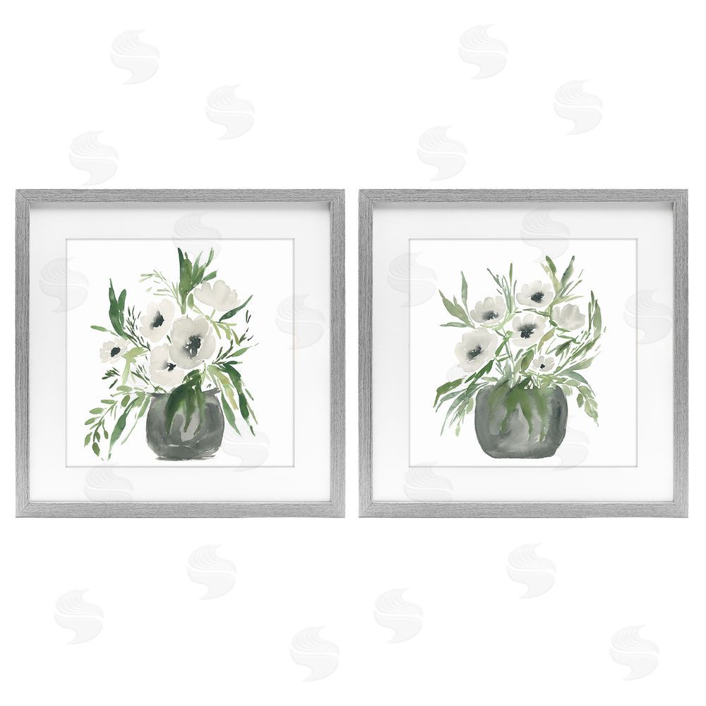 Sundance Graphics White Anemone Vases Gray Framed Print Under Glass Wall Art