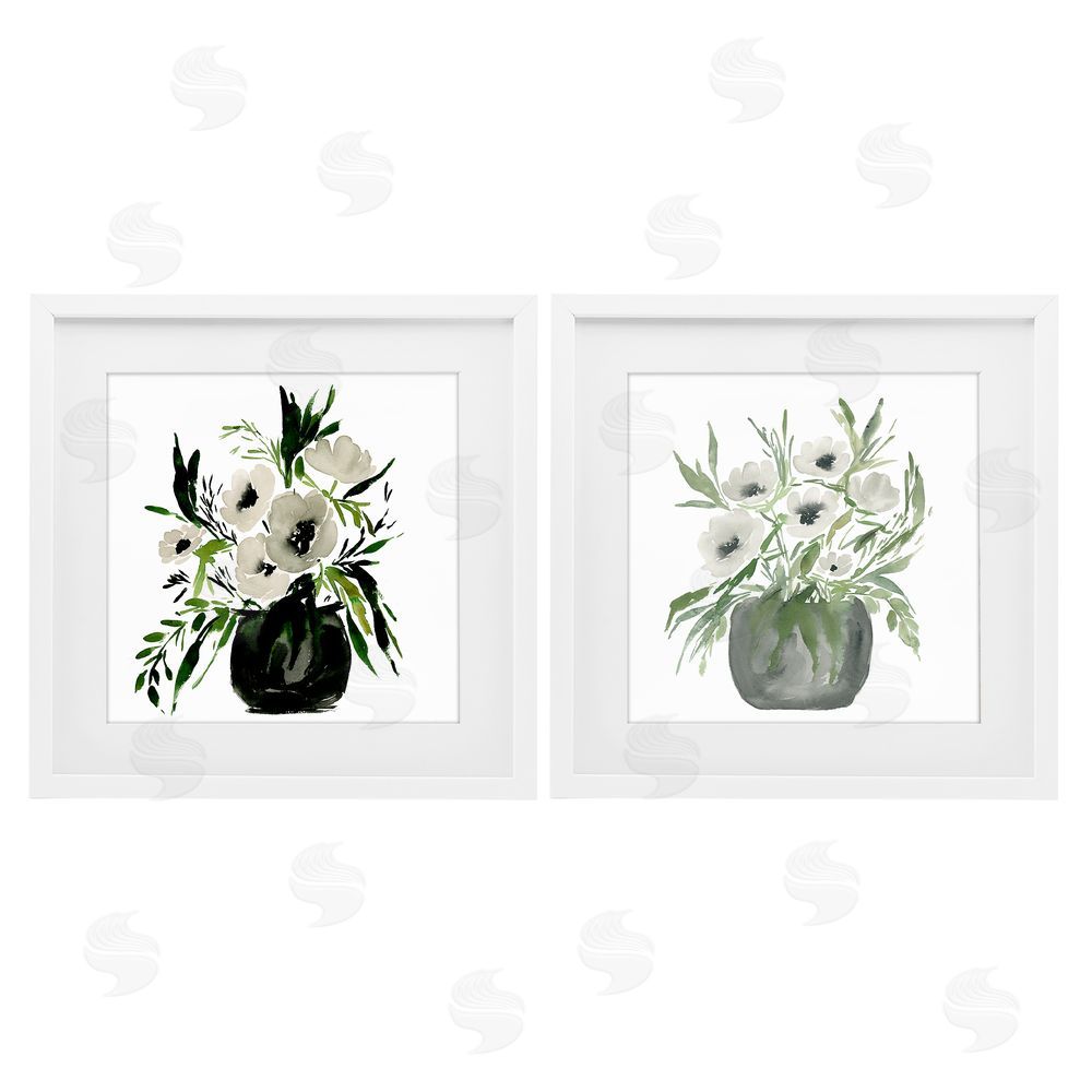 Sundance Graphics White Anemone Vases White Framed Print Under Glass Wall Art