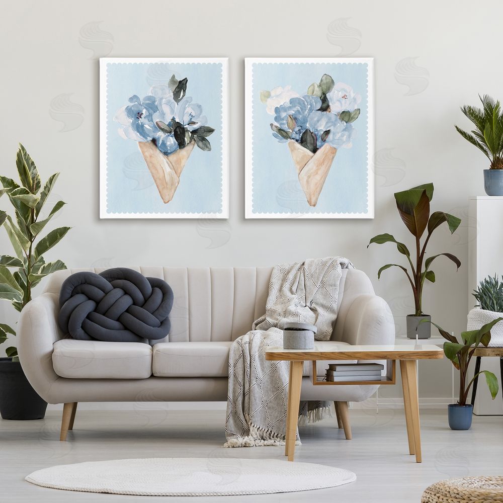 Sundance Graphics Blue Flower Gift Bouquets Canvas Wall Art Print in Room