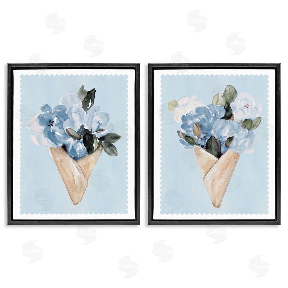 Sundance Graphics Blue Flower Gift Bouquets Black Floating Frame Canvas Wall Art Print