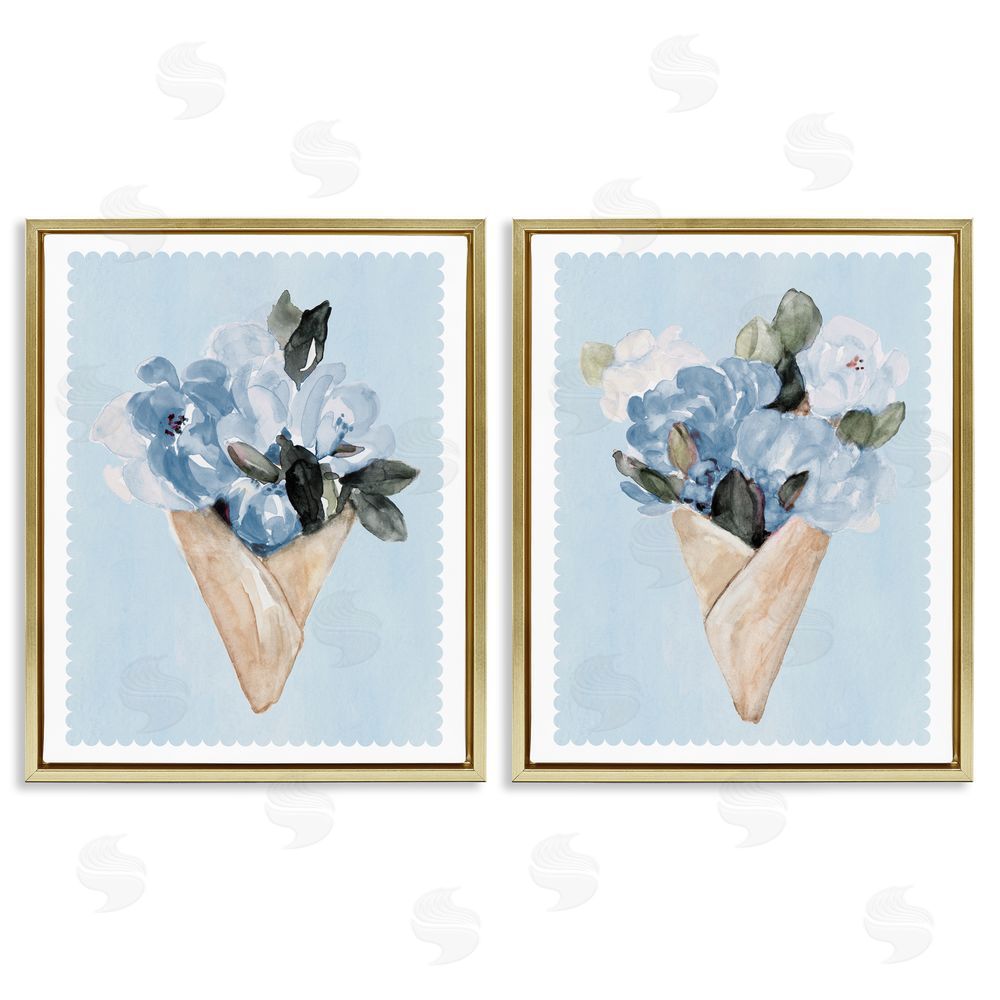 Sundance Graphics Blue Flower Gift Bouquets Gold Floating Frame Canvas Wall Art Print