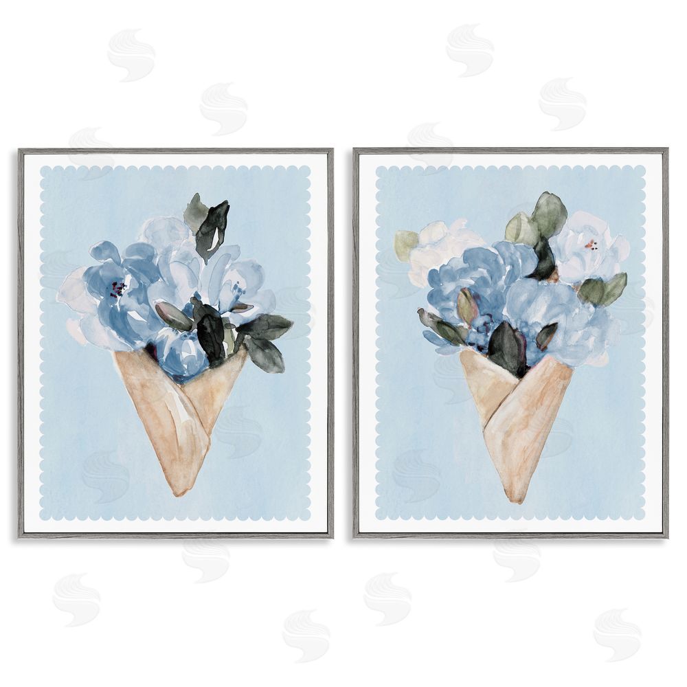 Sundance Graphics Blue Flower Gift Bouquets Gray Framed Giclee Wall Art Print