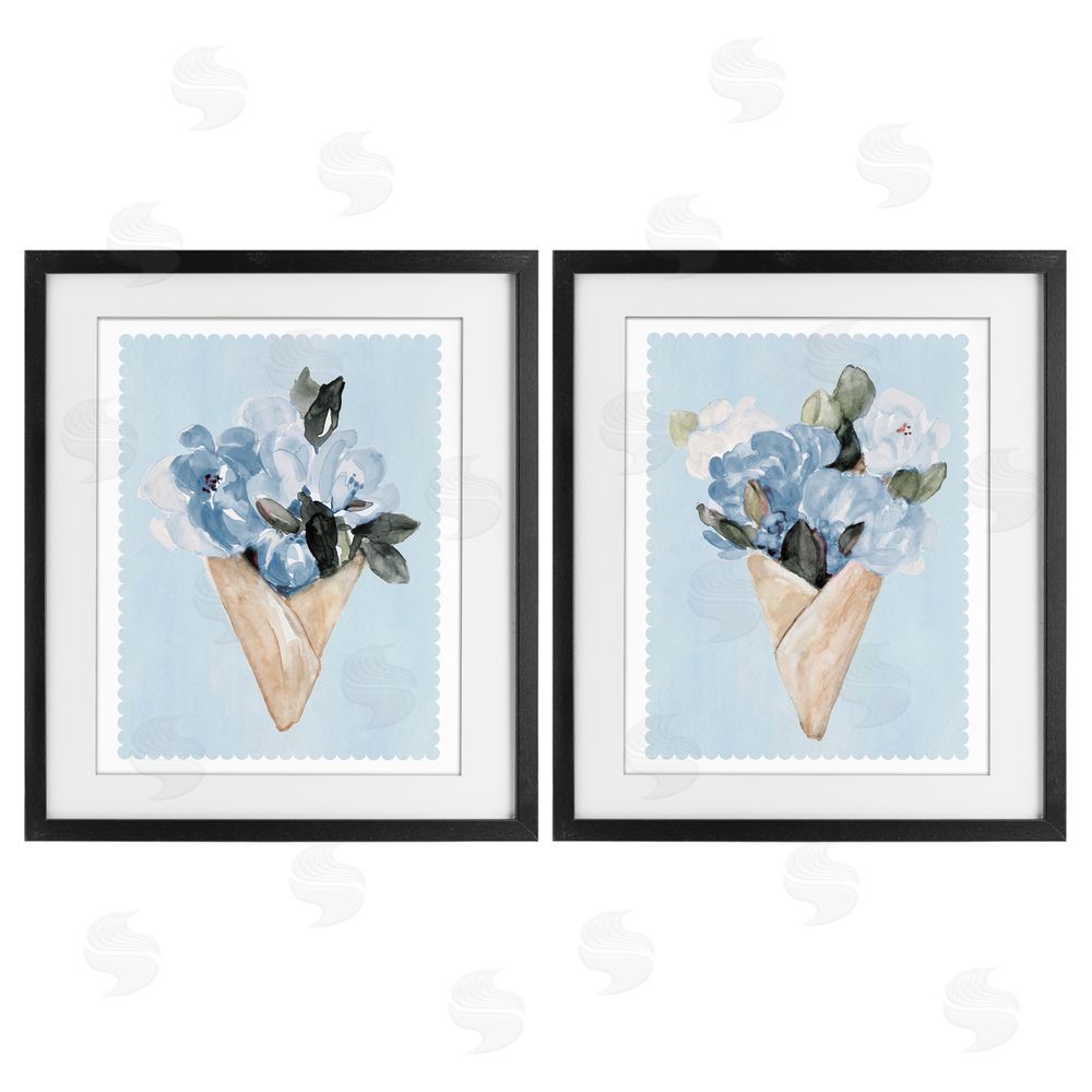 Sundance Graphics Blue Flower Gift Bouquets Black Framed Print Under Glass Wall Art