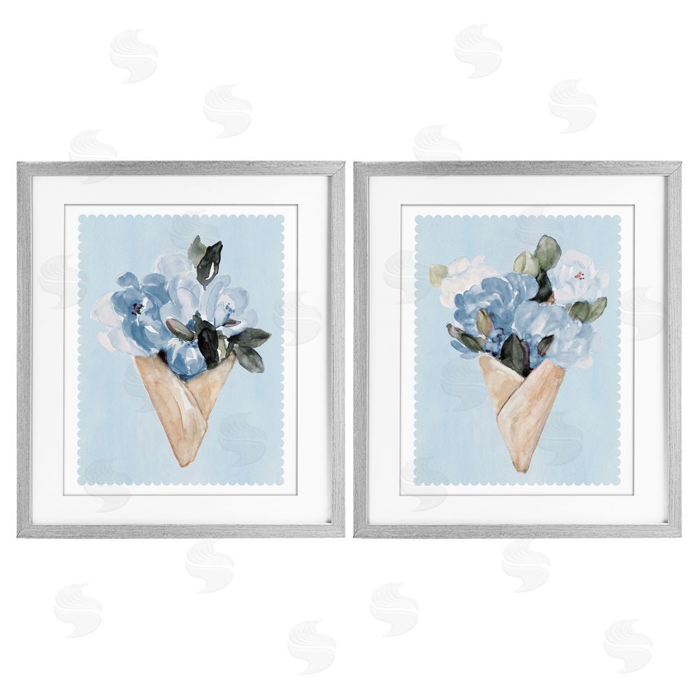 Sundance Graphics Blue Flower Gift Bouquets Gray Framed Print Under Glass Wall Art