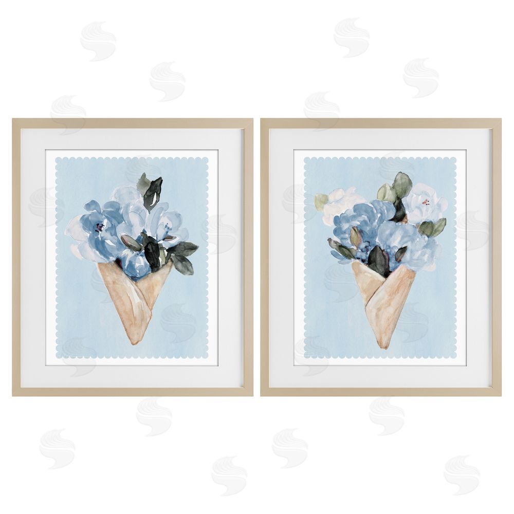 Sundance Graphics Blue Flower Gift Bouquets Birch Framed Print Under Glass Wall Art
