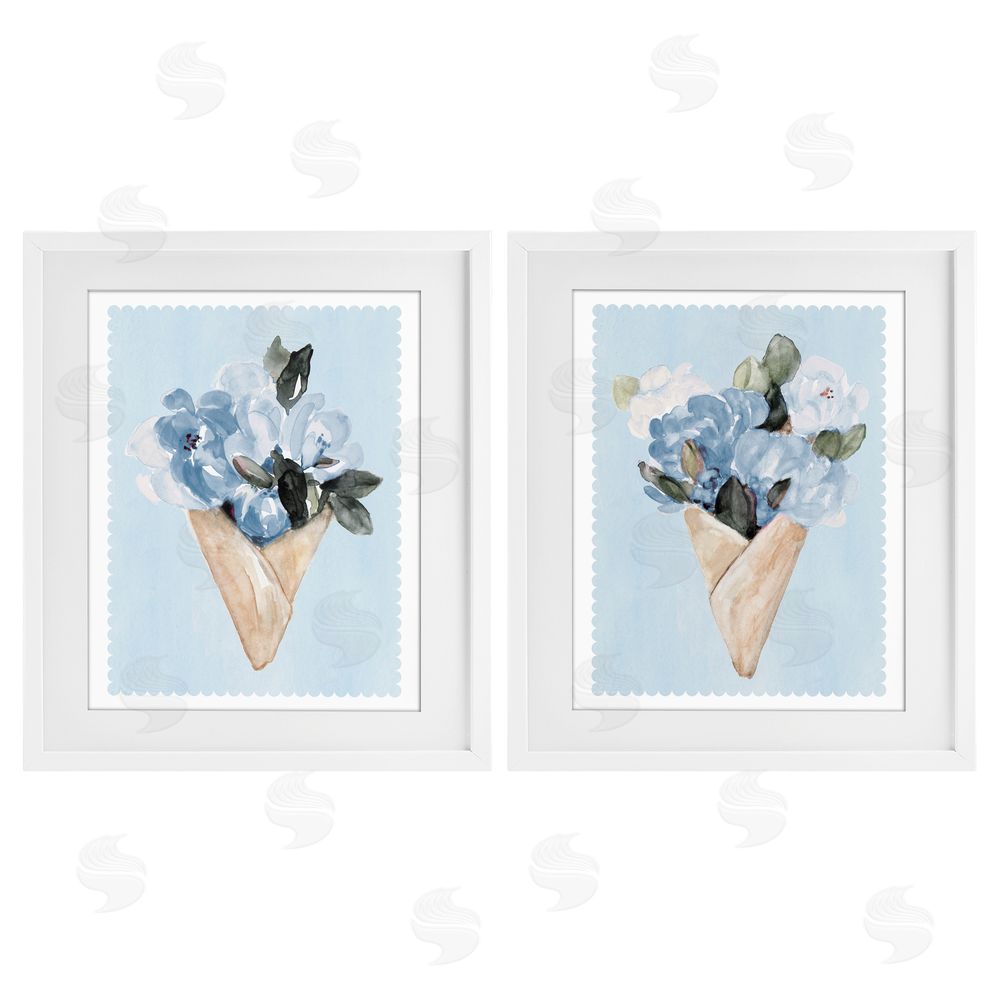 Sundance Graphics Blue Flower Gift Bouquets White Framed Print Under Glass Wall Art