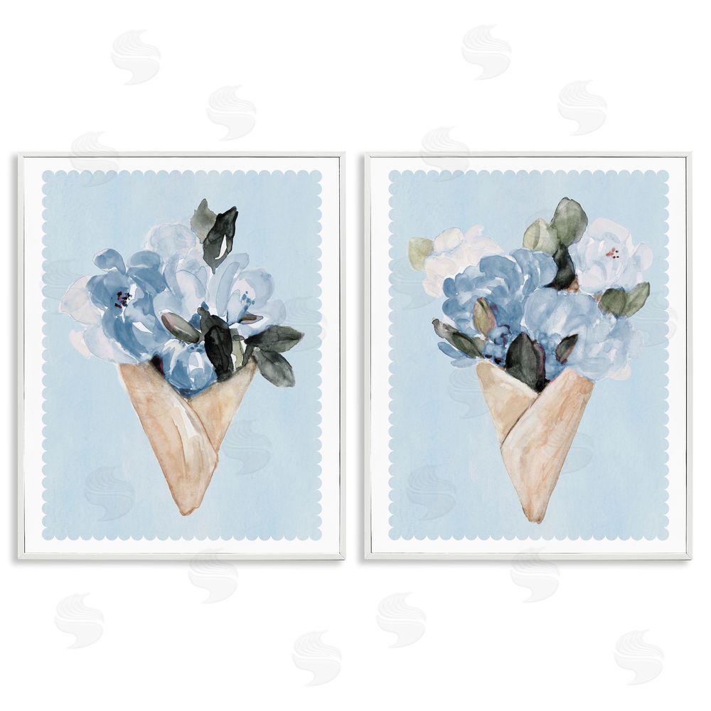 Sundance Graphics Blue Flower Gift Bouquets White Framed Giclee Wall Art Print