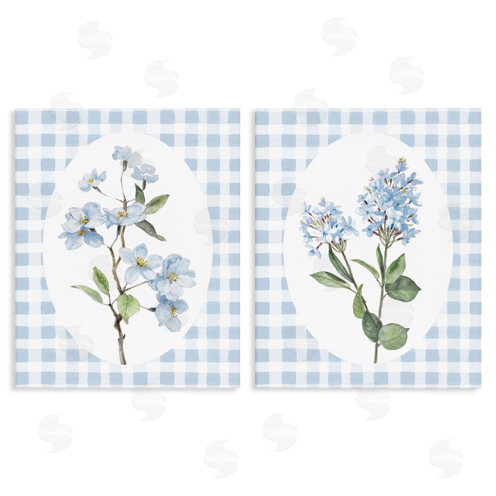 Sundance Graphics Blooms on Blue Checkered Canvas Wall Art Print