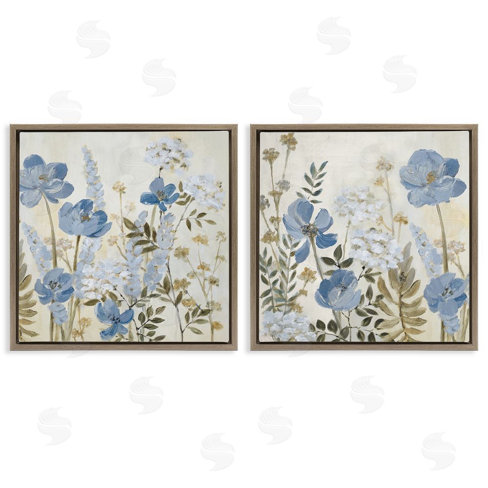 Sundance Graphics Blue Peaceful Garden Brown Floating Frame Canvas Wall Art Print