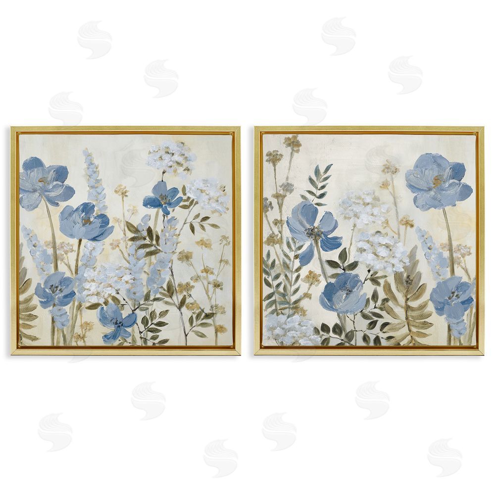 Sundance Graphics Blue Peaceful Garden Gold Floating Frame Canvas Wall Art Print