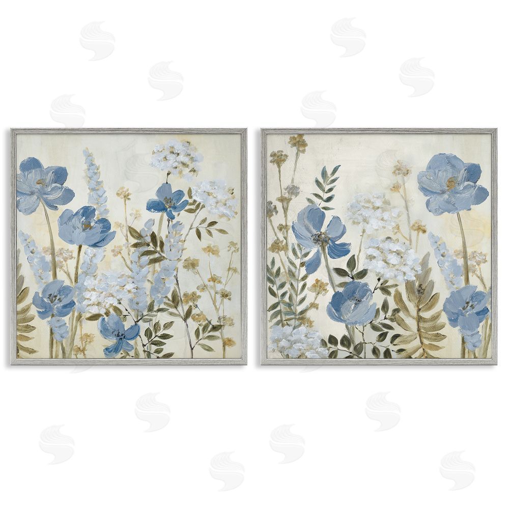 Sundance Graphics Blue Peaceful Garden Gray Framed Giclee Wall Art Print