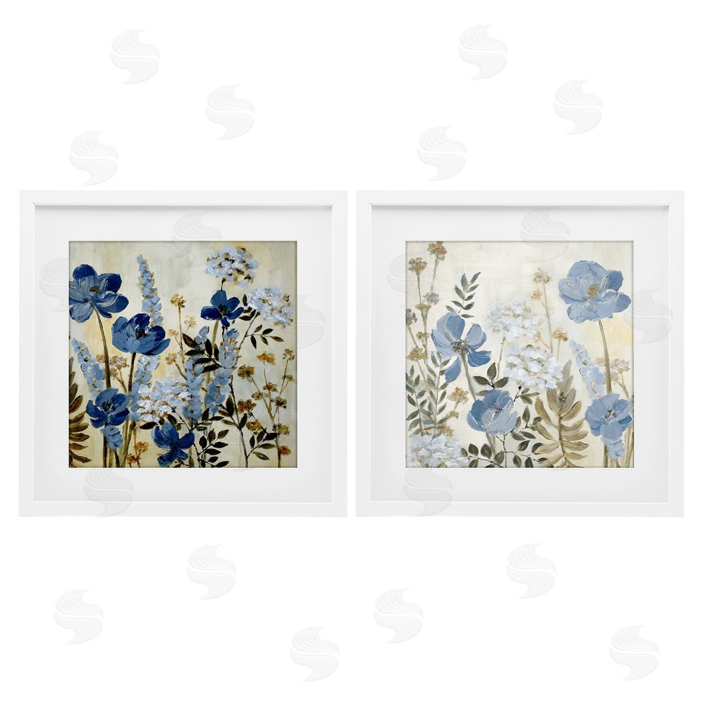 Sundance Graphics Blue Peaceful Garden White Framed Print Under Glass Wall Art