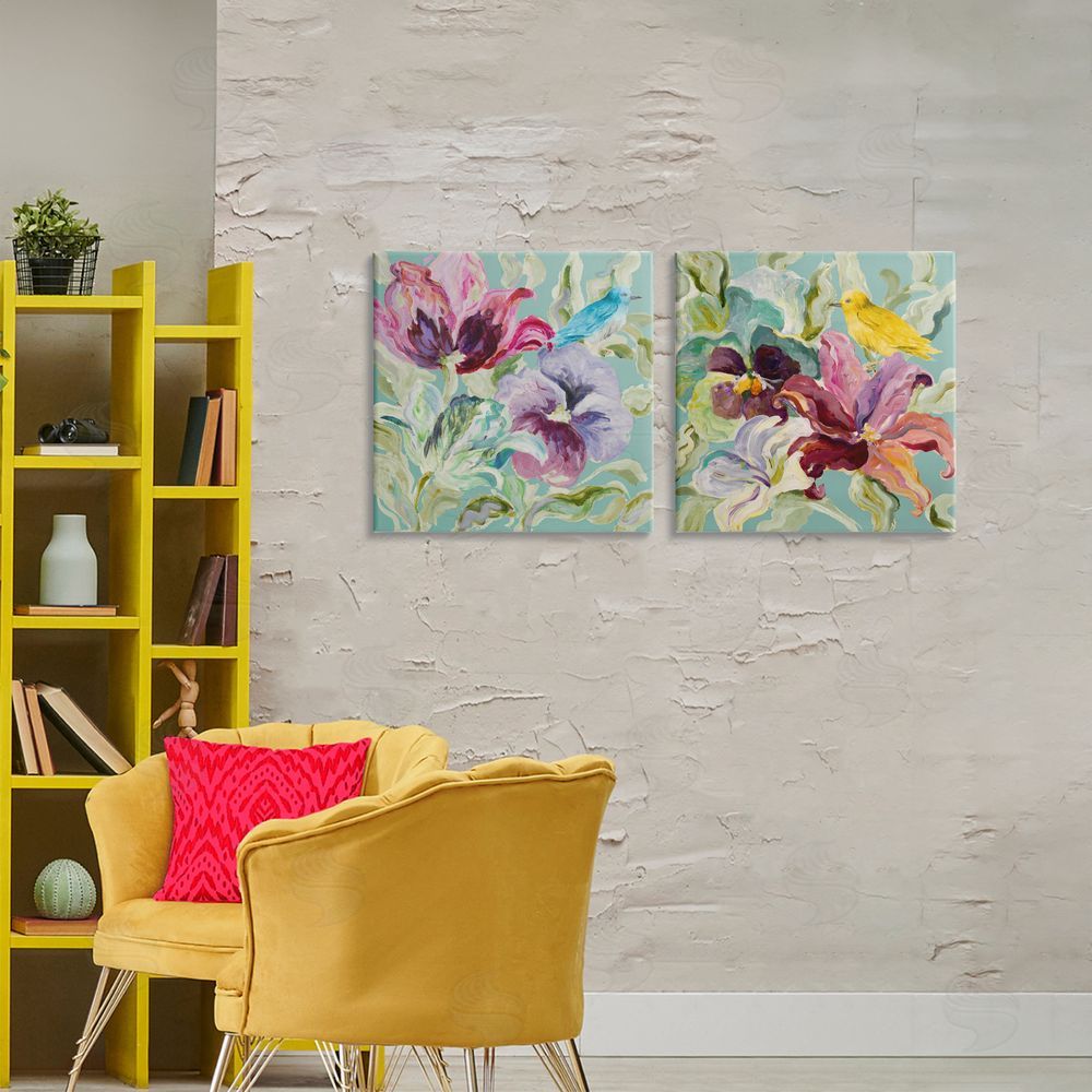 Sundance Graphics Lyrical Garden Canaries Canvas Wall Art Print in Room