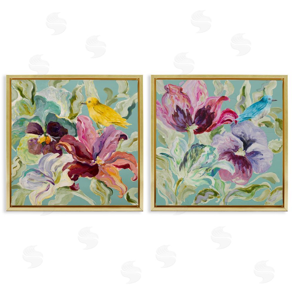 Sundance Graphics Lyrical Garden Canaries Gold Floating Frame Canvas Wall Art Print