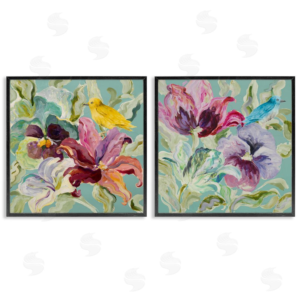 Sundance Graphics Lyrical Garden Canaries Black Framed Giclee Wall Art Print