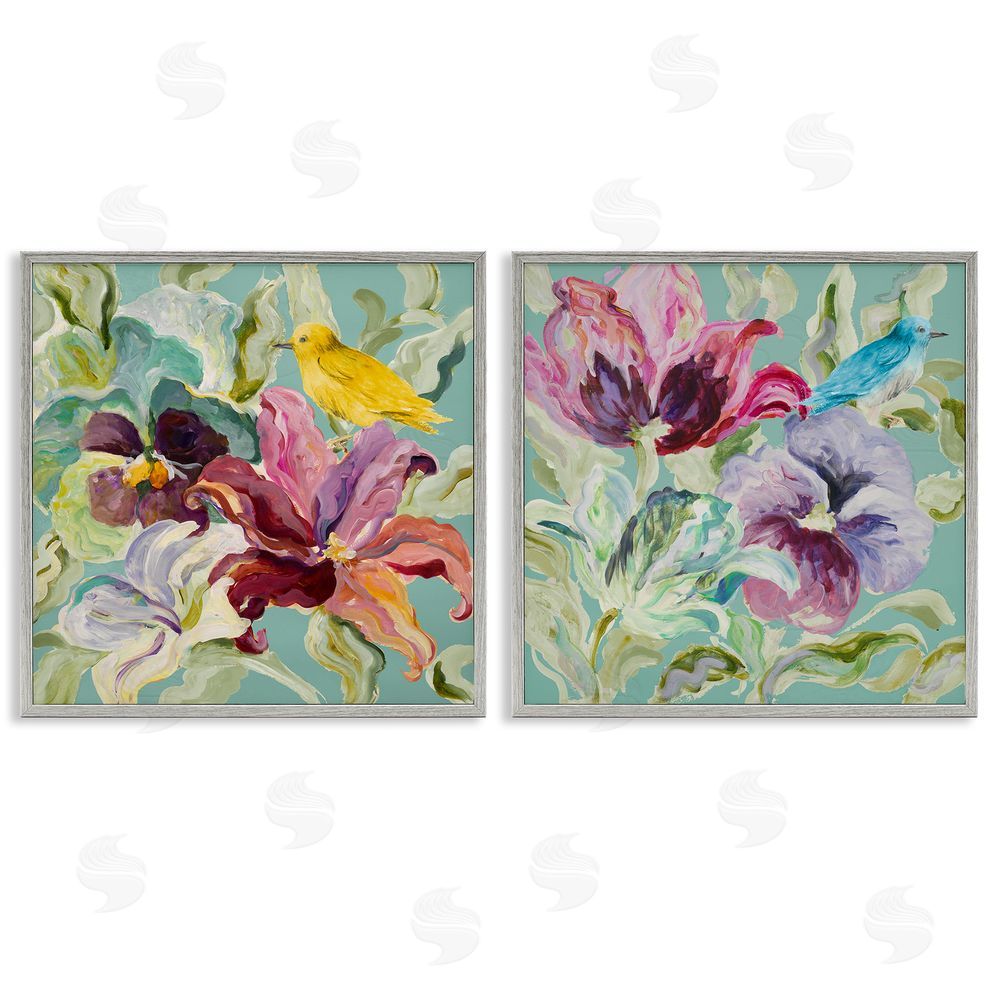 Sundance Graphics Lyrical Garden Canaries Gray Framed Giclee Wall Art Print
