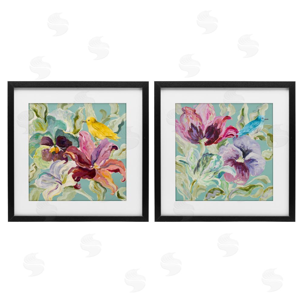 Sundance Graphics Lyrical Garden Canaries Black Framed Print Under Glass Wall Art