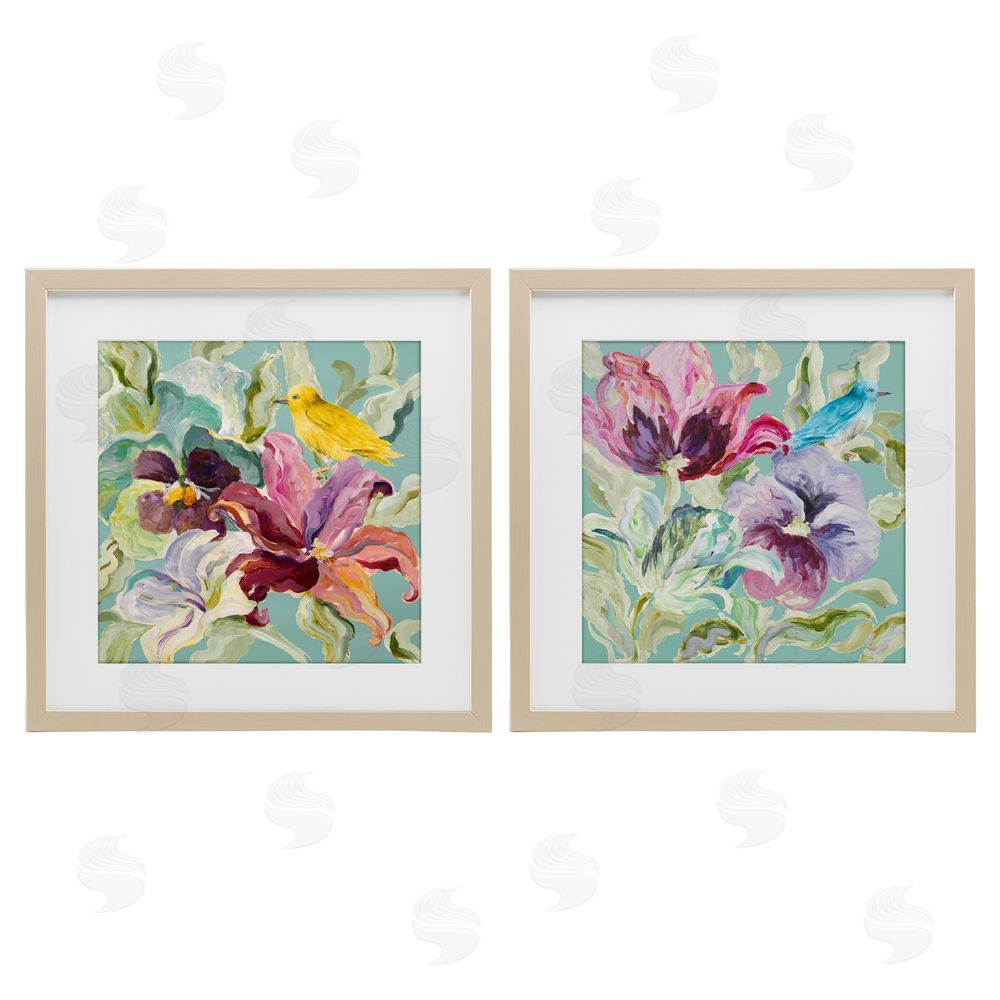 Sundance Graphics Lyrical Garden Canaries Birch Framed Print Under Glass Wall Art