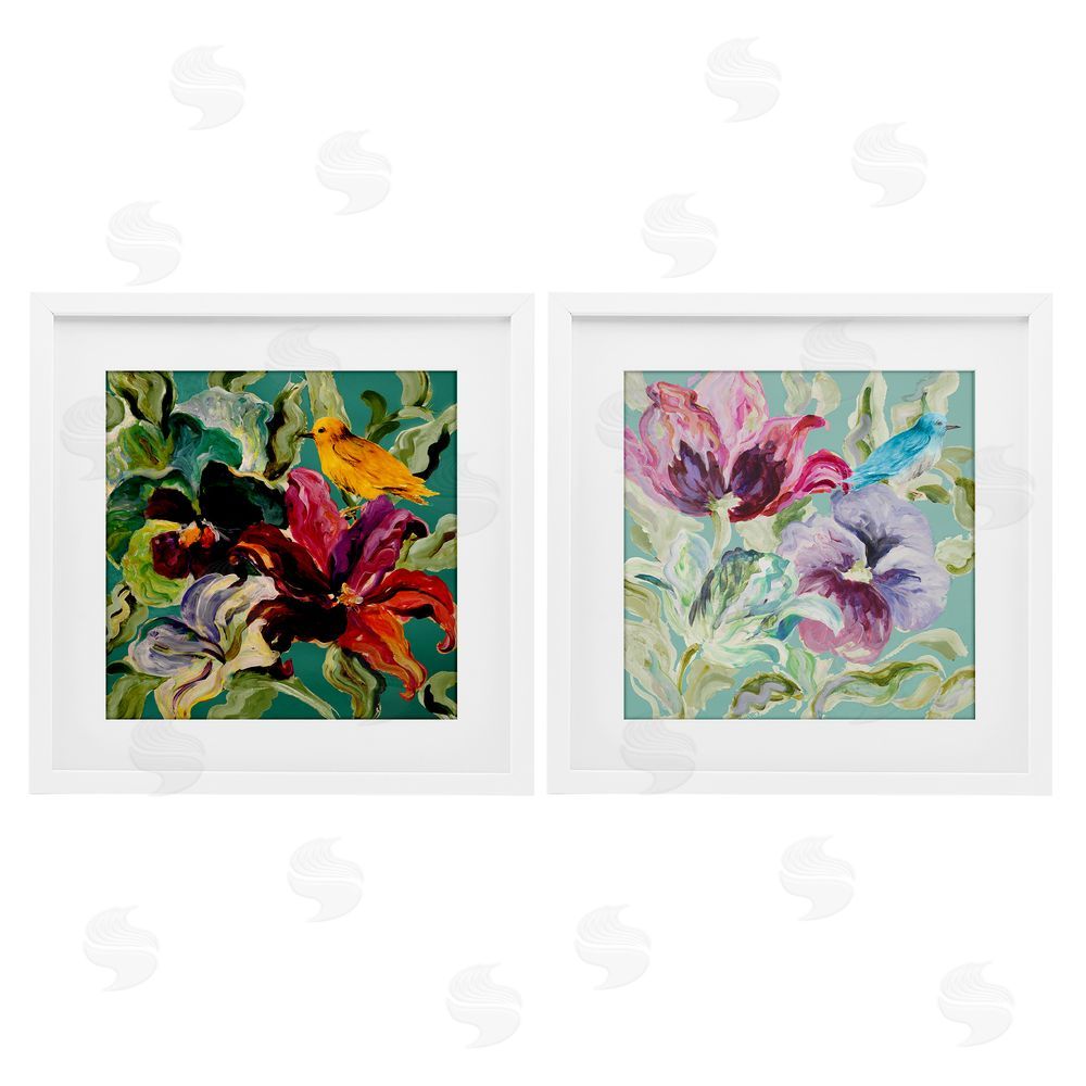 Sundance Graphics Lyrical Garden Canaries White Framed Print Under Glass Wall Art