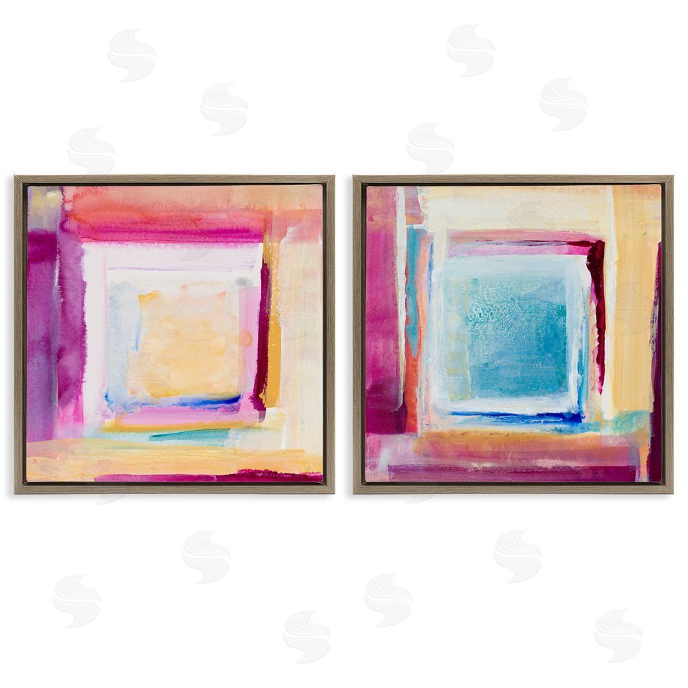 Sundance Graphics Pink & Yellow New Day Brown Floating Frame Canvas Wall Art Print