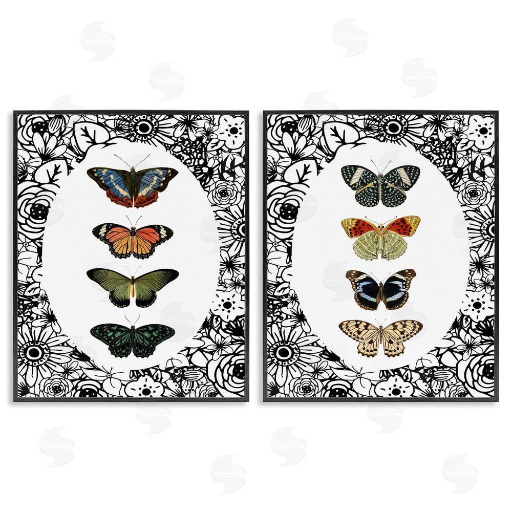Sundance Graphics Floral Butterflies Lineup Black Framed Giclee Wall Art Print