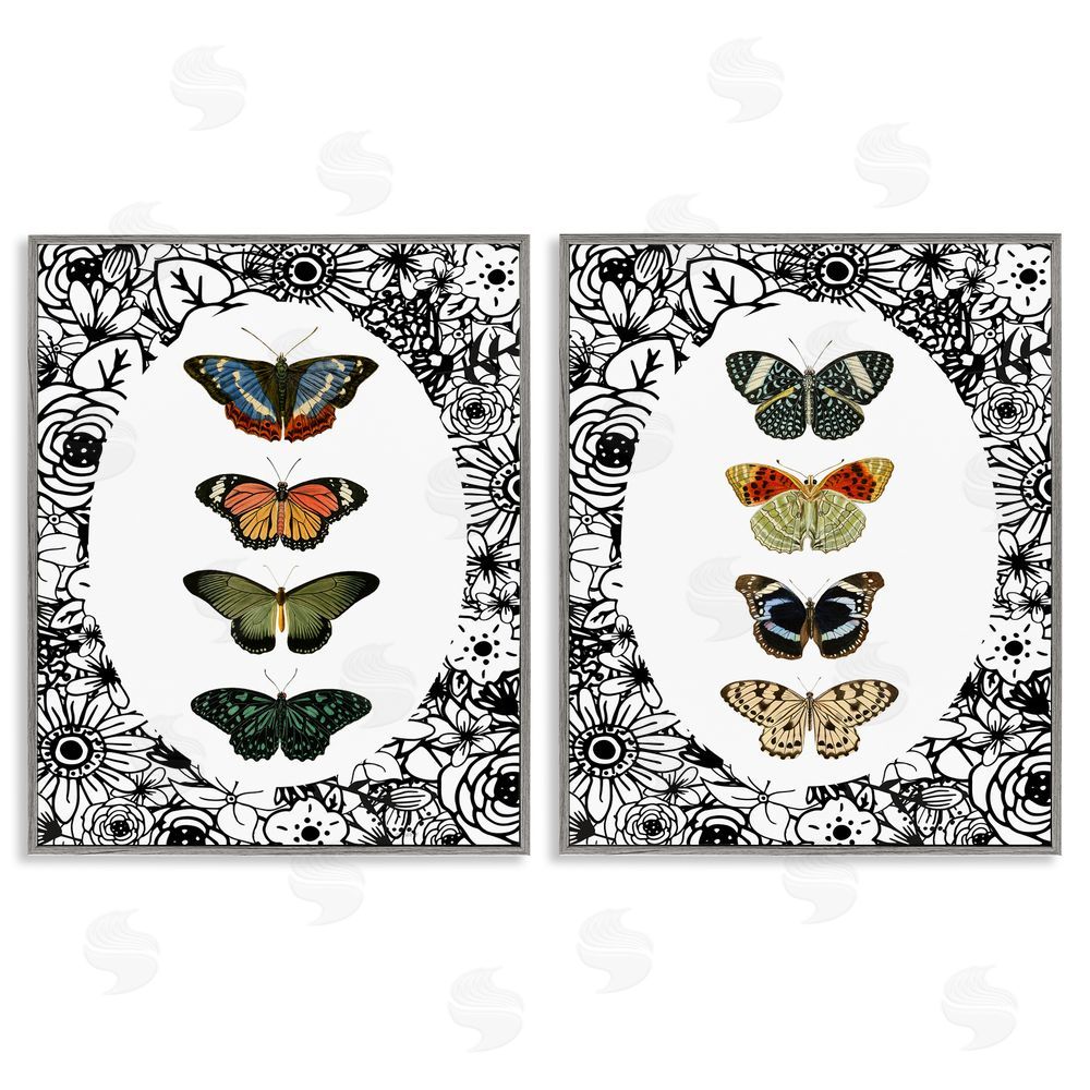 Sundance Graphics Floral Butterflies Lineup Gray Framed Giclee Wall Art Print
